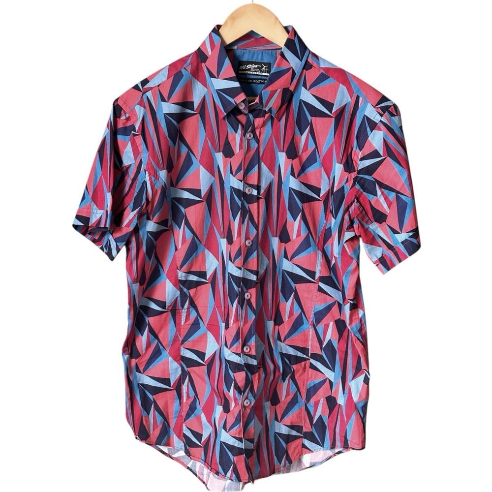 Wil Stiles Palm Springs Limited Edition Geometric Print Button Up Shirt Mens L